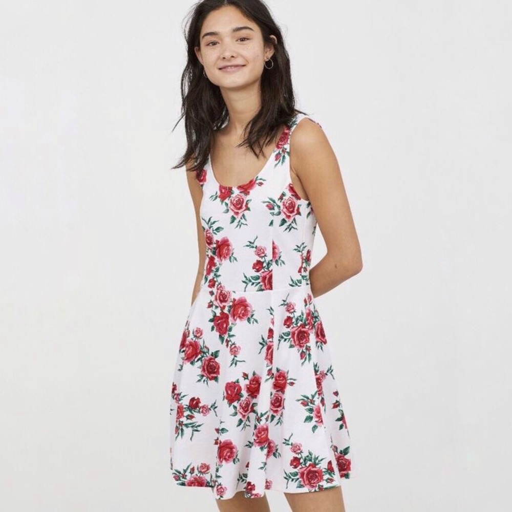 Floral Dress. Skater Dress. White Dress.